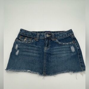 Aeropostale Y2K Denim Jean Micro Mini Skirt size 3/4  frayed hem deconstructed
